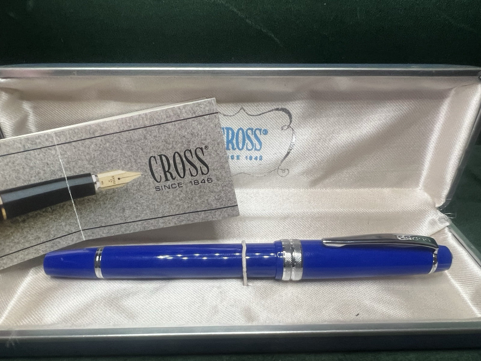 🔴 CROSS penna stilografica blu cobalto con profili cromati pennino M cartuccia
