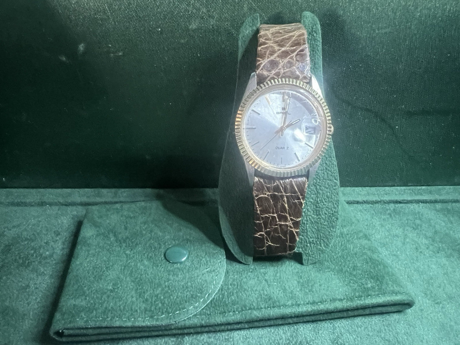 🔴 BREIL orologio uomo quarzo acciaio ghiera dorata quadrante argentato vintage