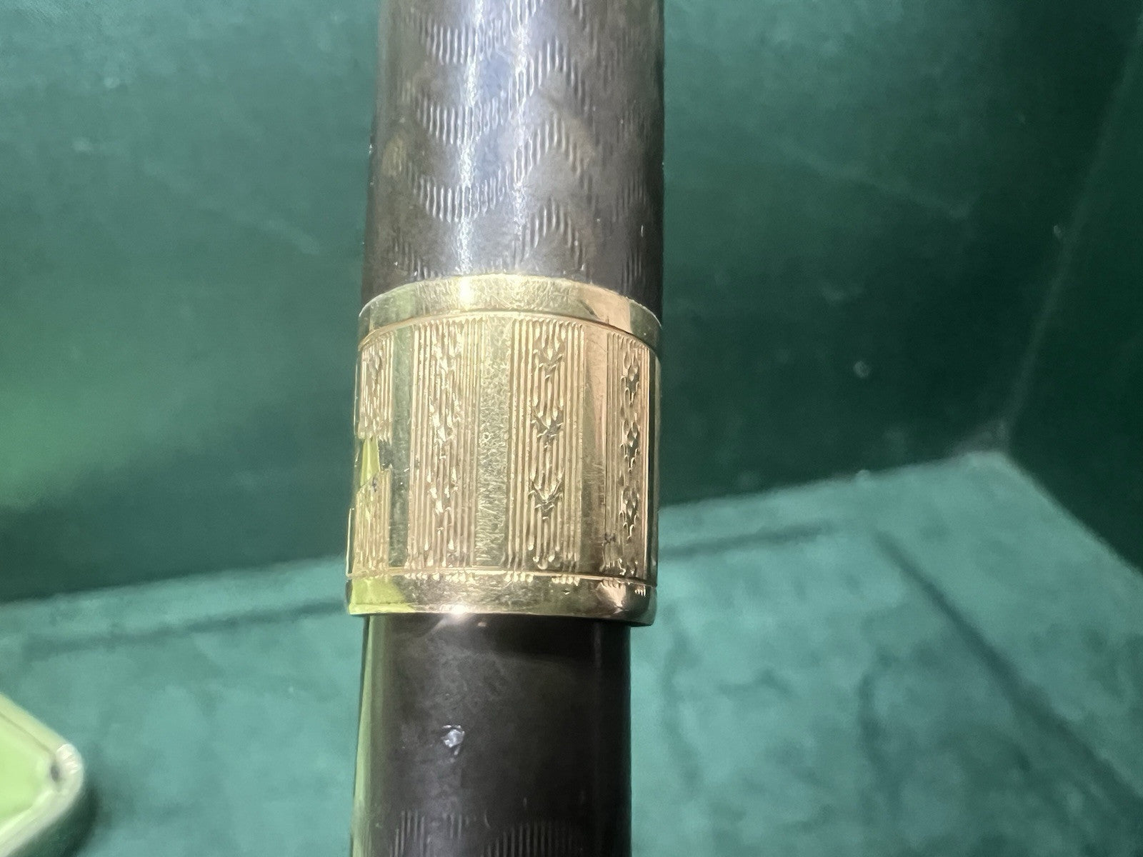 🔴 Penna stilografica ebanite cesellata a leva pennino e bordo ORO 14K vintage