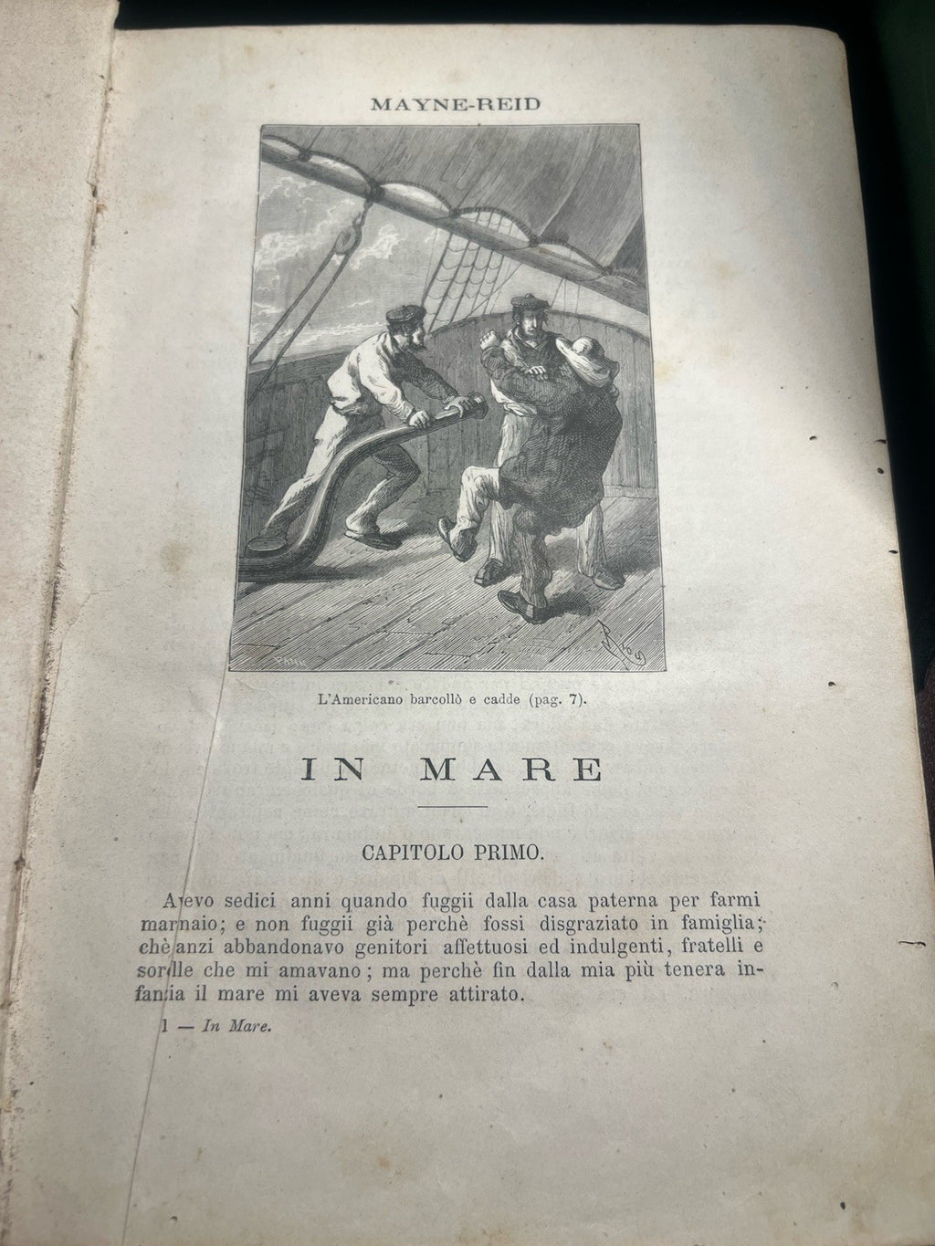 Livre en Mer Mayne Reid En Lingua Italiana Gravure Grand Antique 1877 