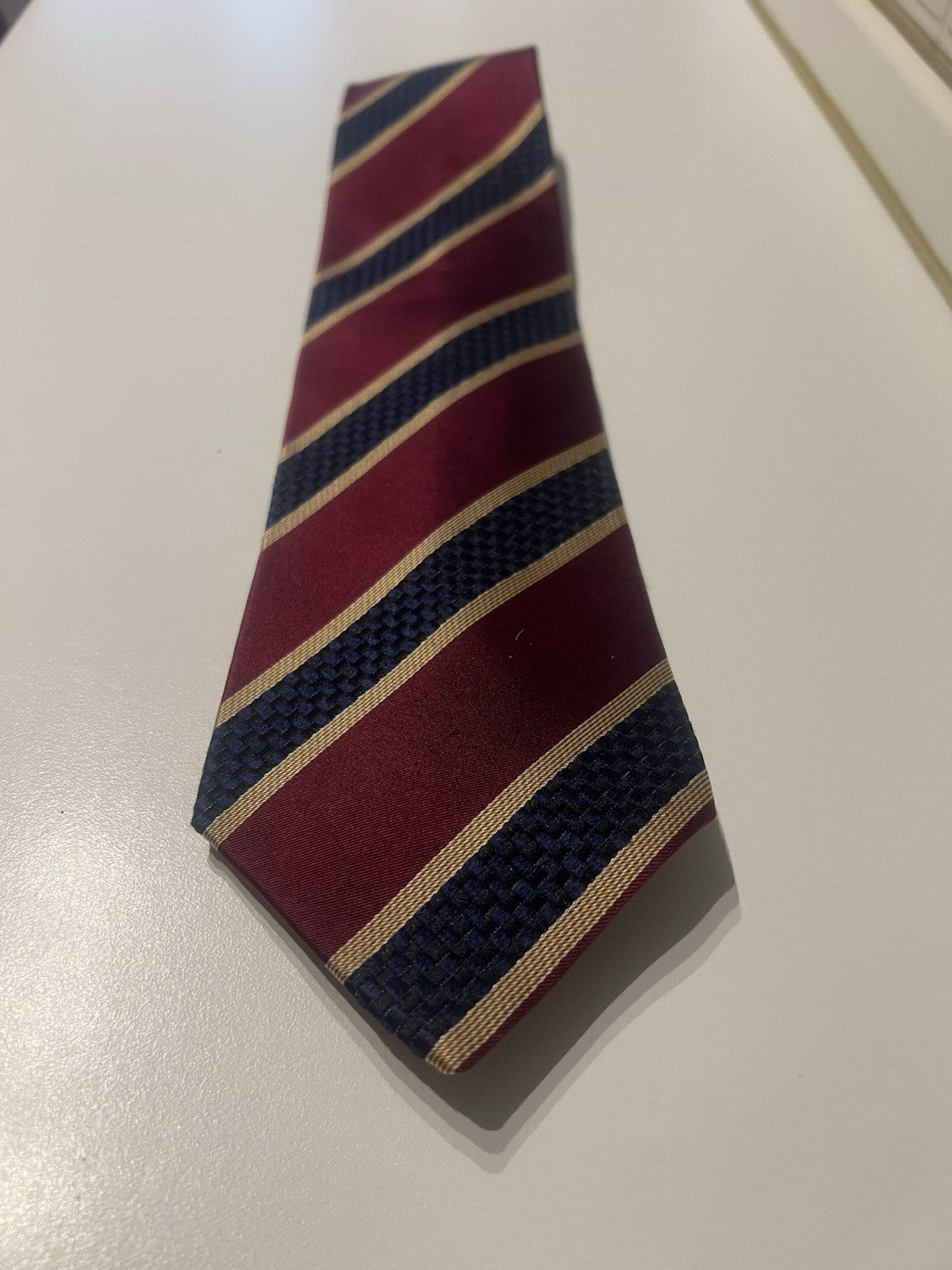 EMPORIO ARMANI Men's Tie Pure Silk Blue Bordeaux Stripes