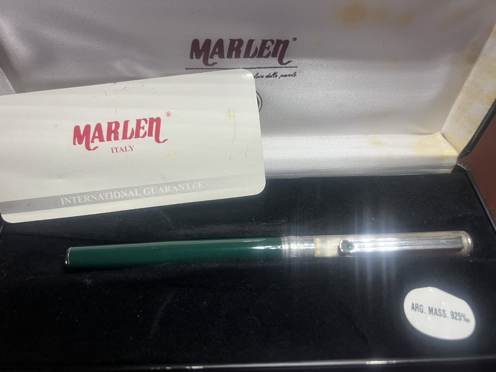 Marlen Stylo-Plume Stylo à Plume Argent 925 Laque Vert Iridium M Garantie