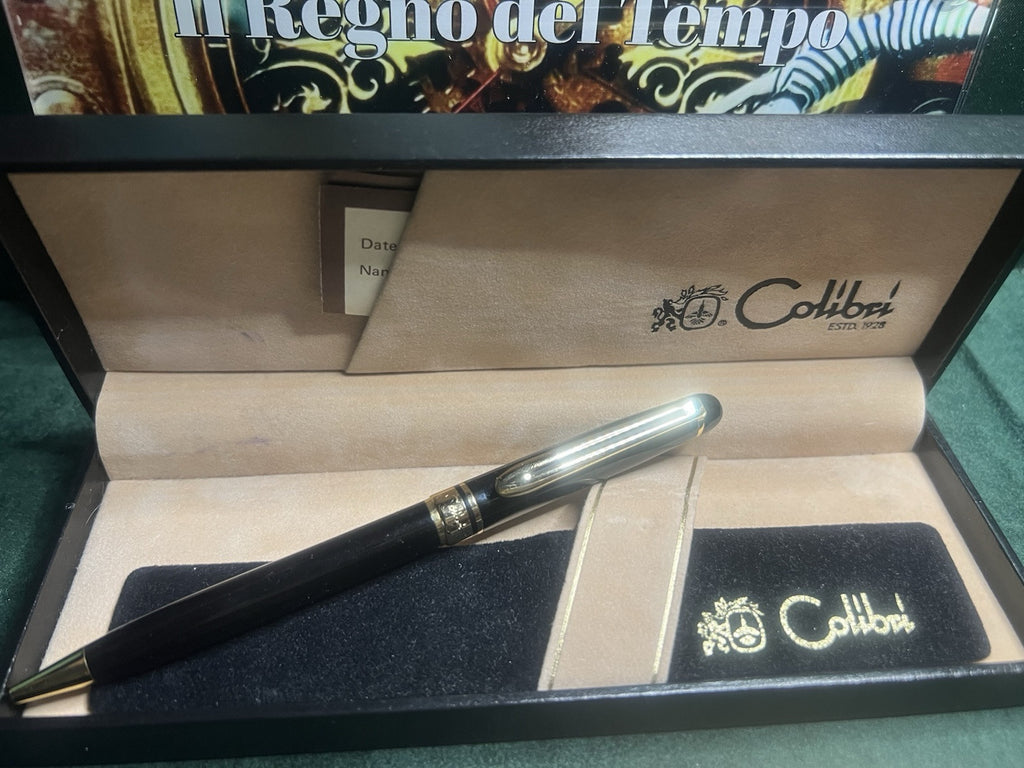 🔴 JHON STERLING Kugelschreiber, schwarzer Lack, goldene Profile, Kolibri-Garantiebox 