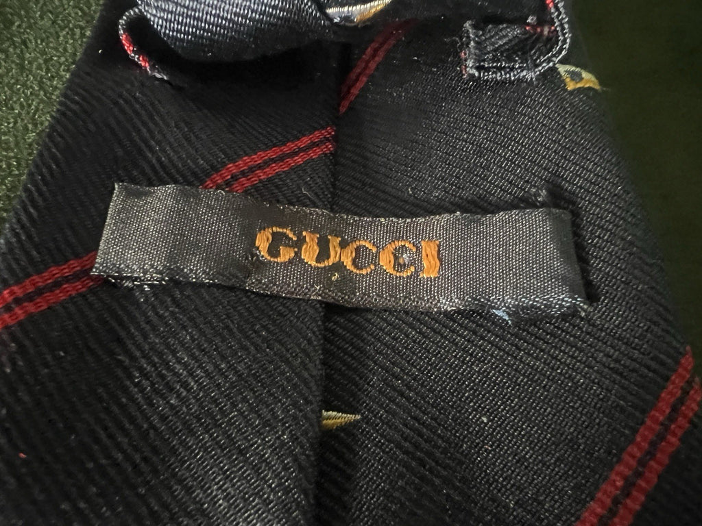 🔴 GUCCI cravatta uomo seta pura blu classica elegante con bandiera marinara