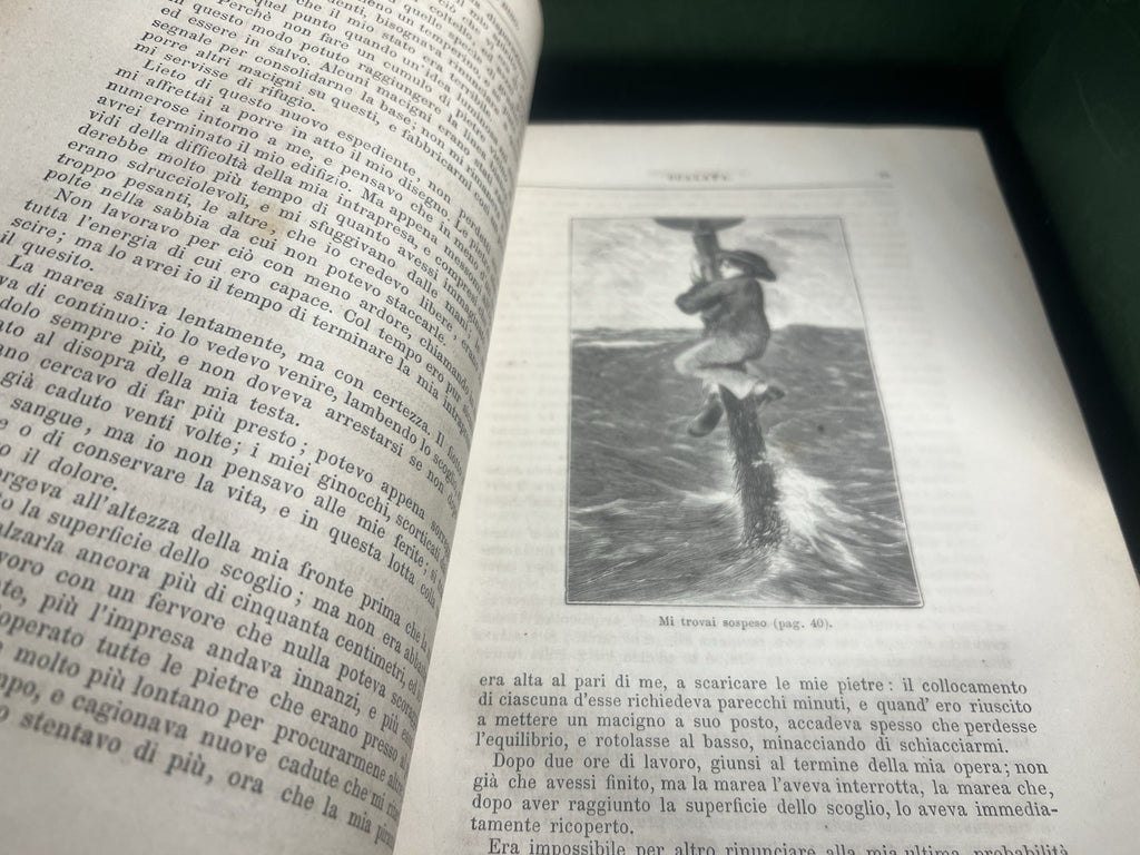 Livre en Mer Mayne Reid En Lingua Italiana Gravure Grand Antique 1877 