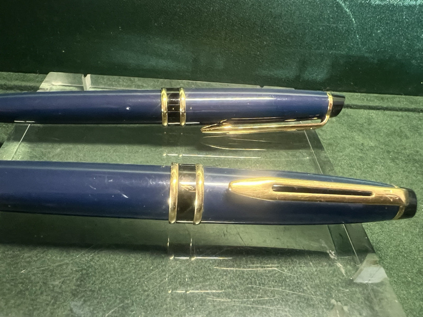 🔴 WATERMAN penna stilografica Emisphere pennino F e sfera resina blu scrivono