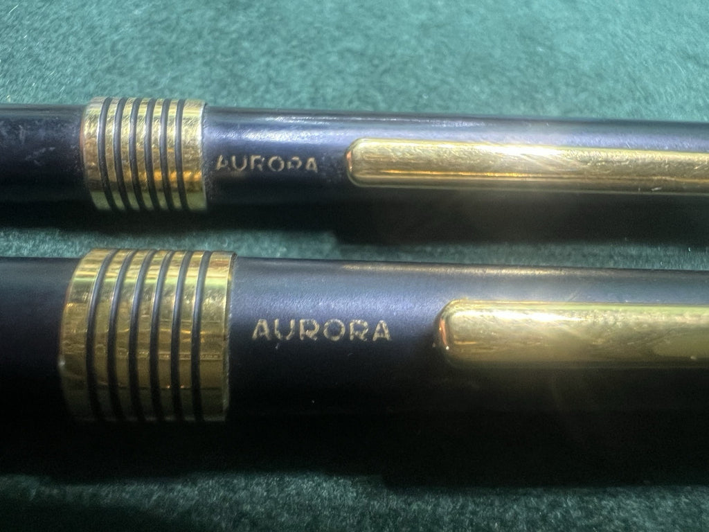 🔴 AURORA Füllfederhalter und Kugelschreiber, schwarzer Lack, Sammlerstück, Vintage 