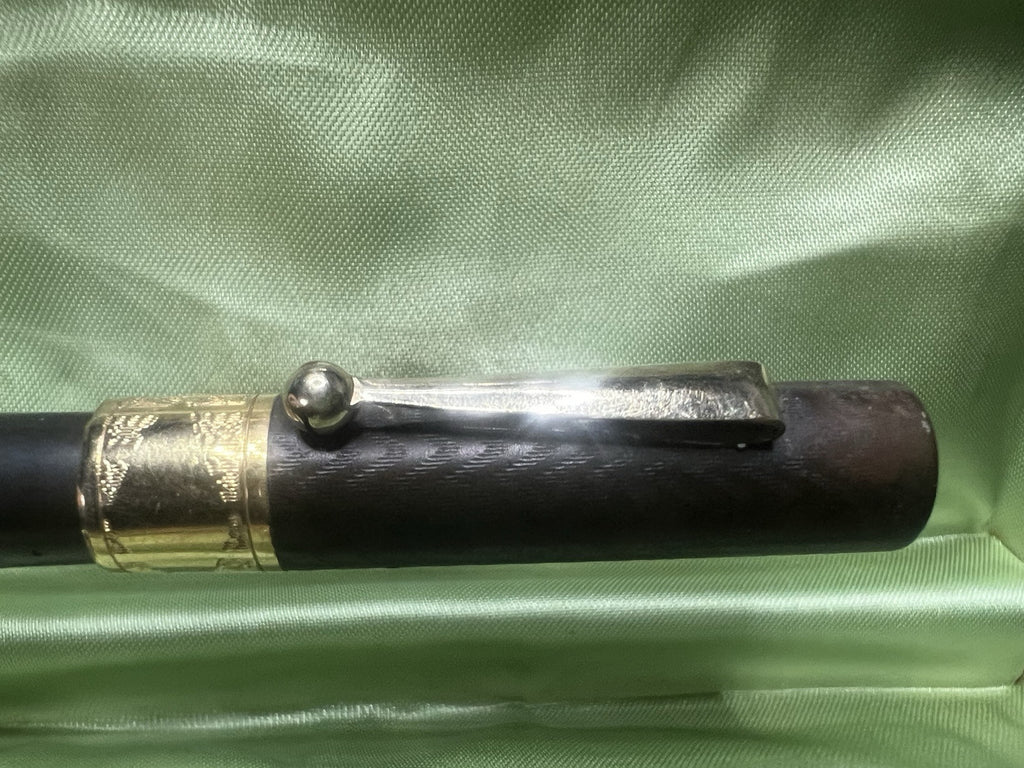 🔴 Penna stilografica ebanite cesellata a leva pennino e bordo ORO 14K vintage