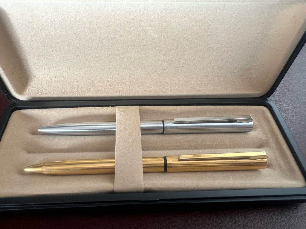 🔴 AURETTA penne sfera By Aurora cromata e dorata scrivono vintage 1970 B