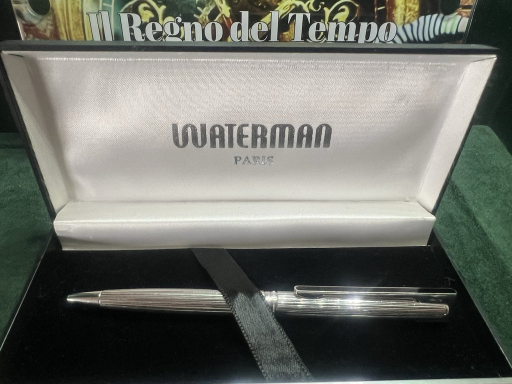 🔴 WATERMAN penna sfera Drop ARGENTO 925 placcata platino scrive RARA VINTAGE
