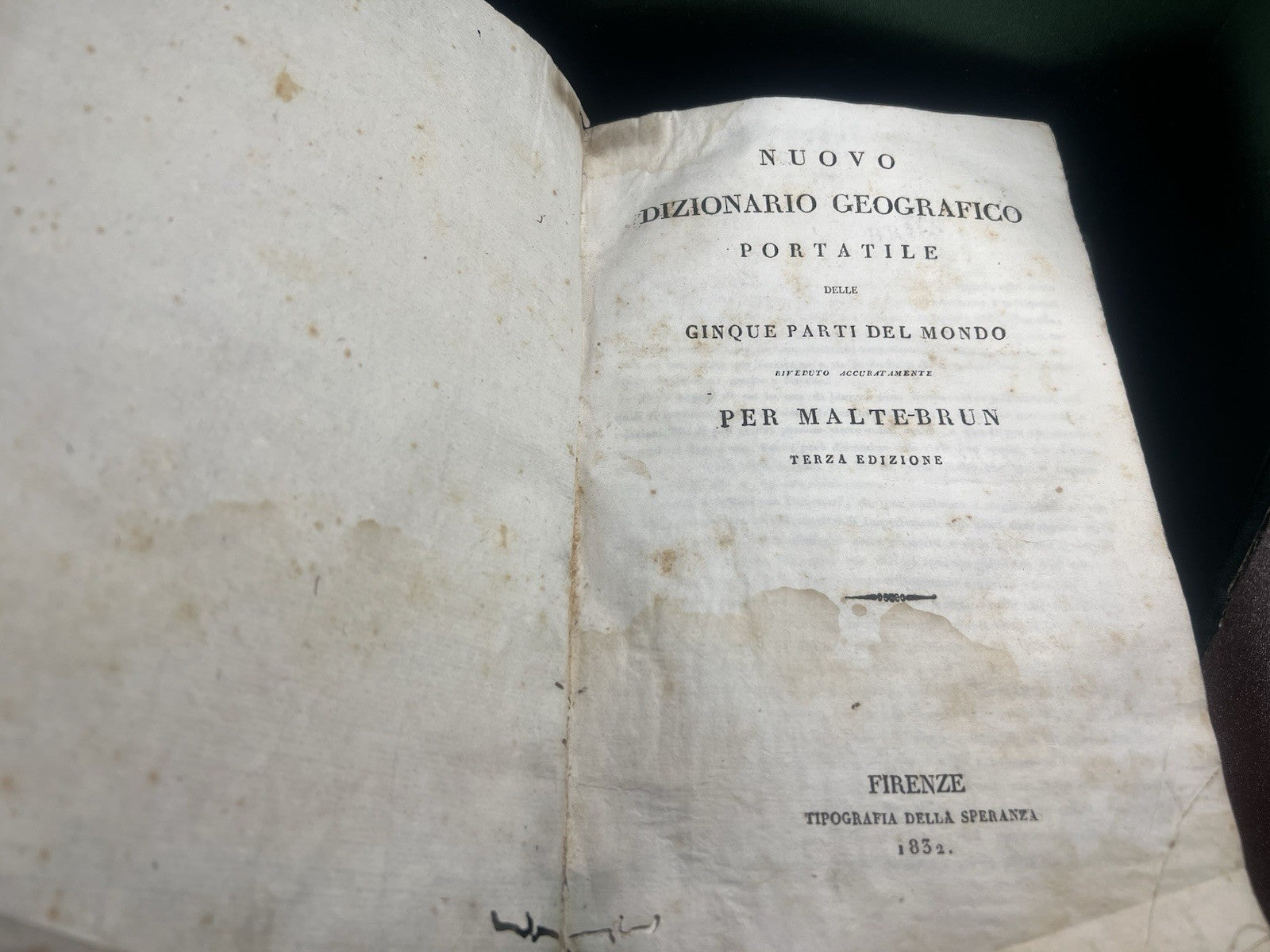 🔴 Libro DIZIONARIO GEOGRAFICO Malte Brun grande formato antico Firenze 1832