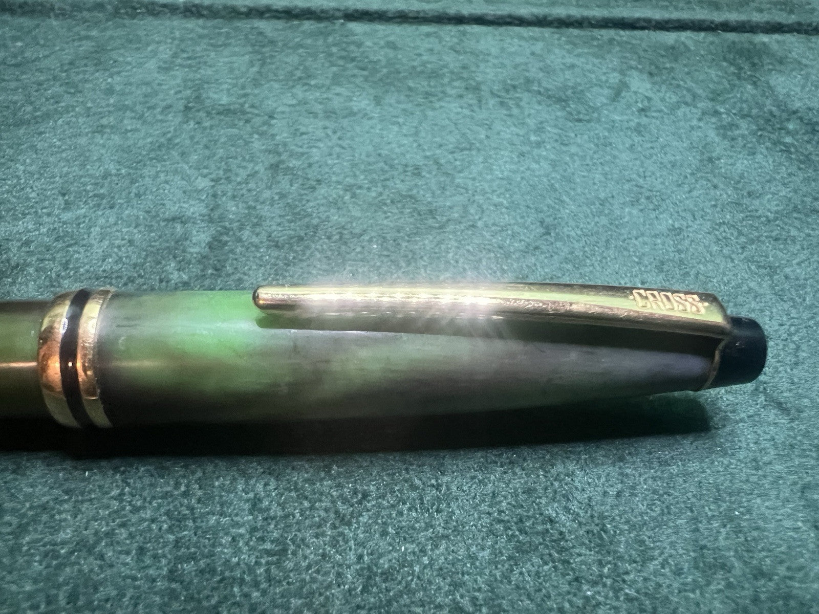 🔴 CROSS penna sfera resina verde marmorizzata scrive RARA VINTAGE