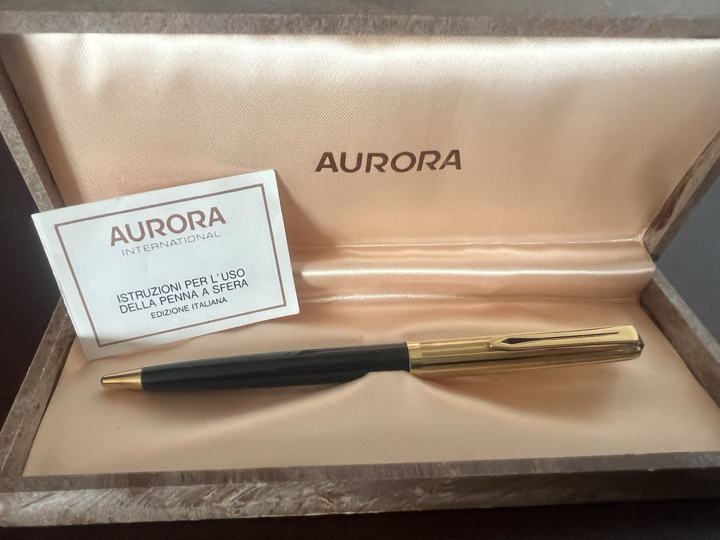 Aurora Stylo-Plume Sphère 98 Noire Et Plaqué Or 22 KT Utilisé Guarantee Écrit 