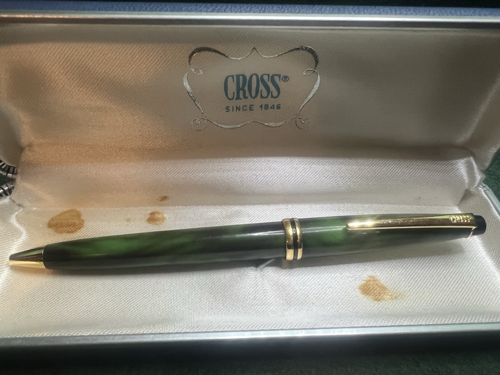 🔴 CROSS penna sfera resina verde marmorizzata scrive RARA VINTAGE