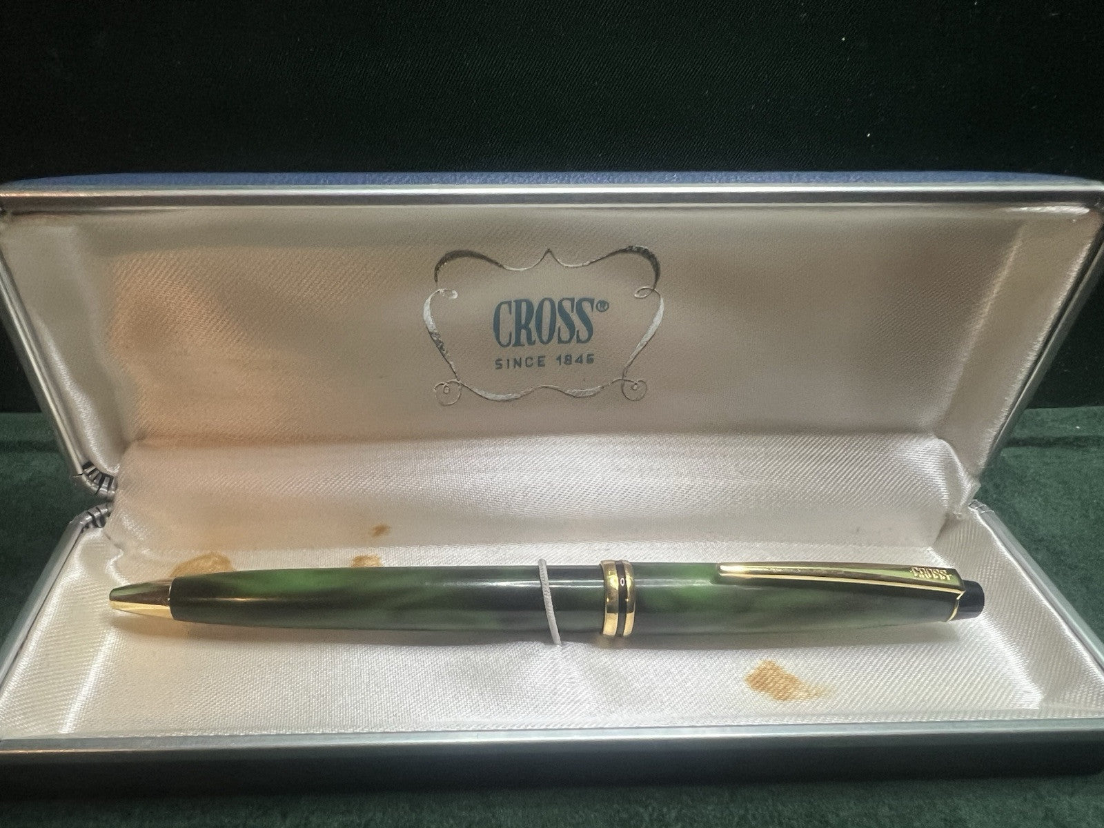 CROSS Ballpoint Pen Green Marbled Resin Writes RARE VINTAGE