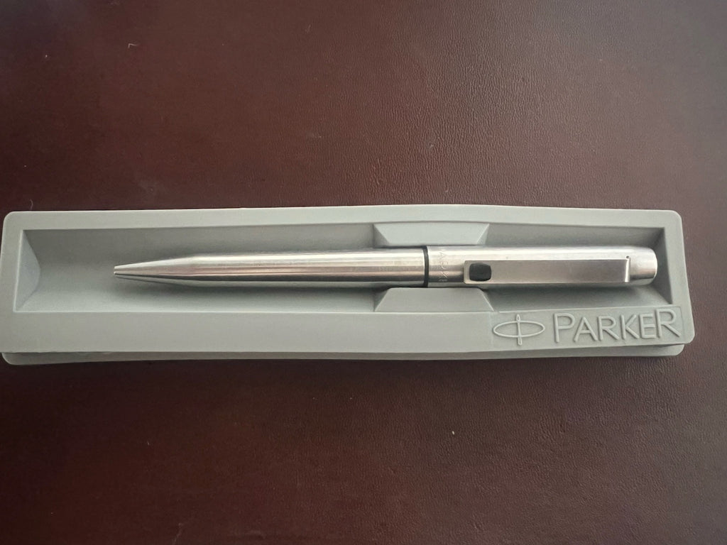 🔴 PARKER penna sfera 25 CROMATA clip sigillo NERO scrive vintage 1970