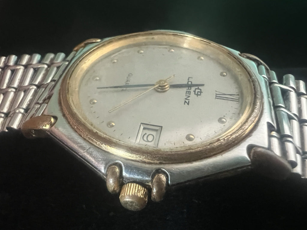 🔴 LORENZ orologio uomo al quarzo acciaio e laminato funziona vintage