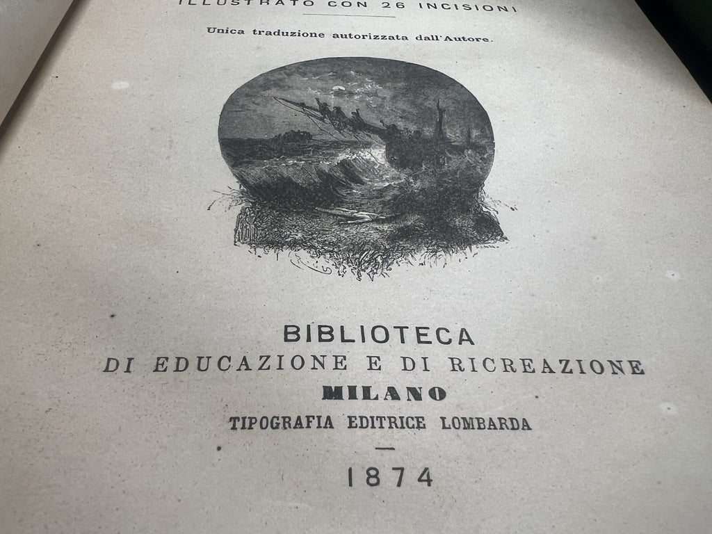 Livre en Mer Mayne Reid En Lingua Italiana Gravure Grand Antique 1877 