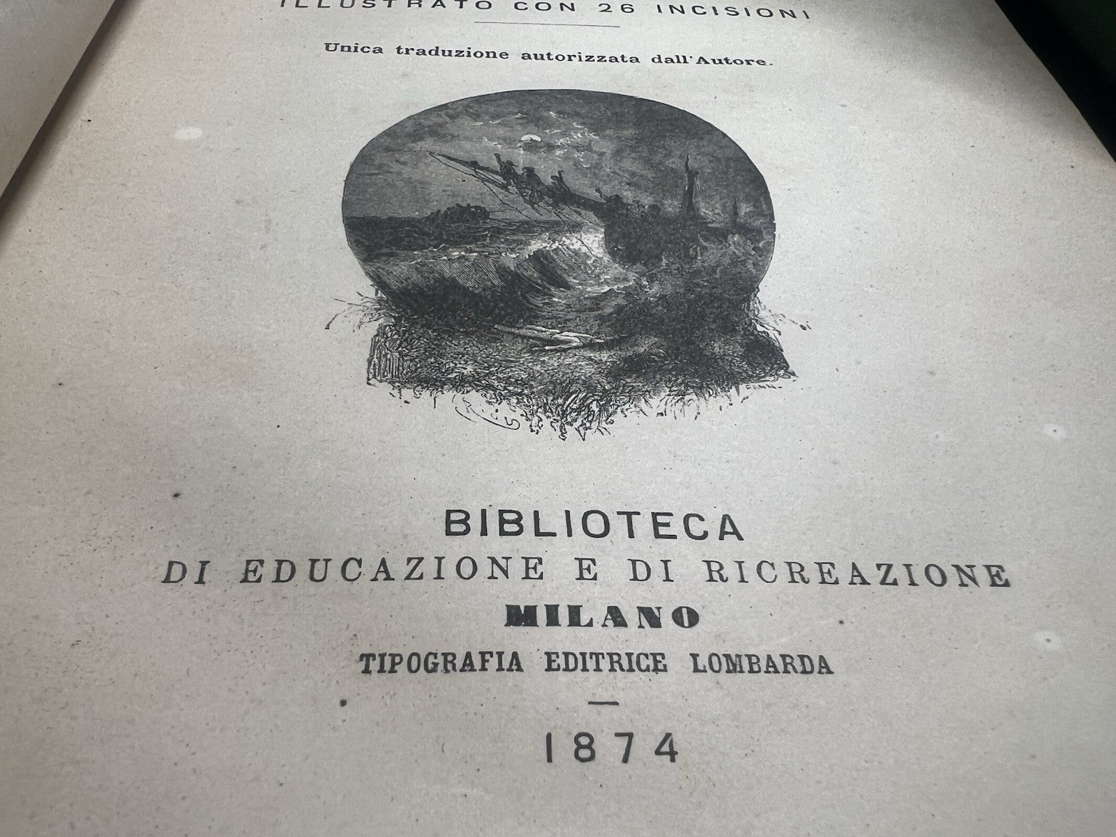Livre en Mer Mayne Reid En Lingua Italiana Gravure Grand Antique 1877 