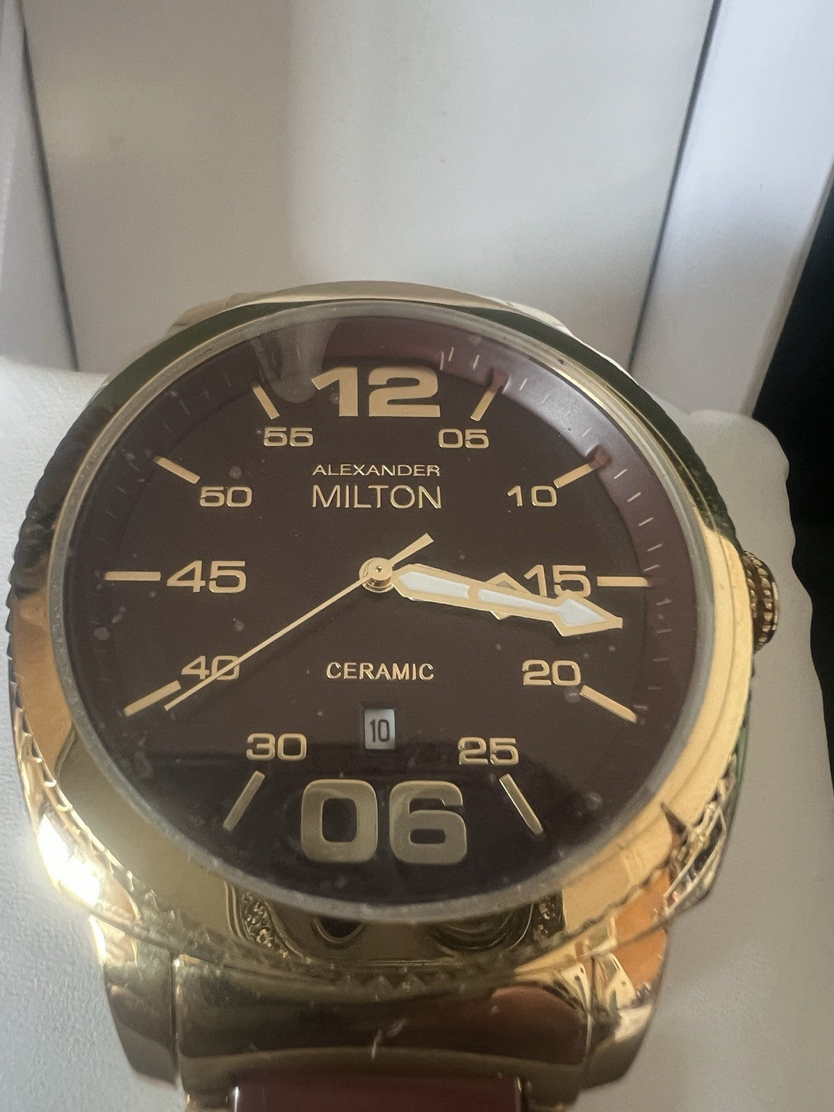 🔴 ALEXANDER MILTON orologio uomo placcato oro ceramica quarzo 3 ATM NOS