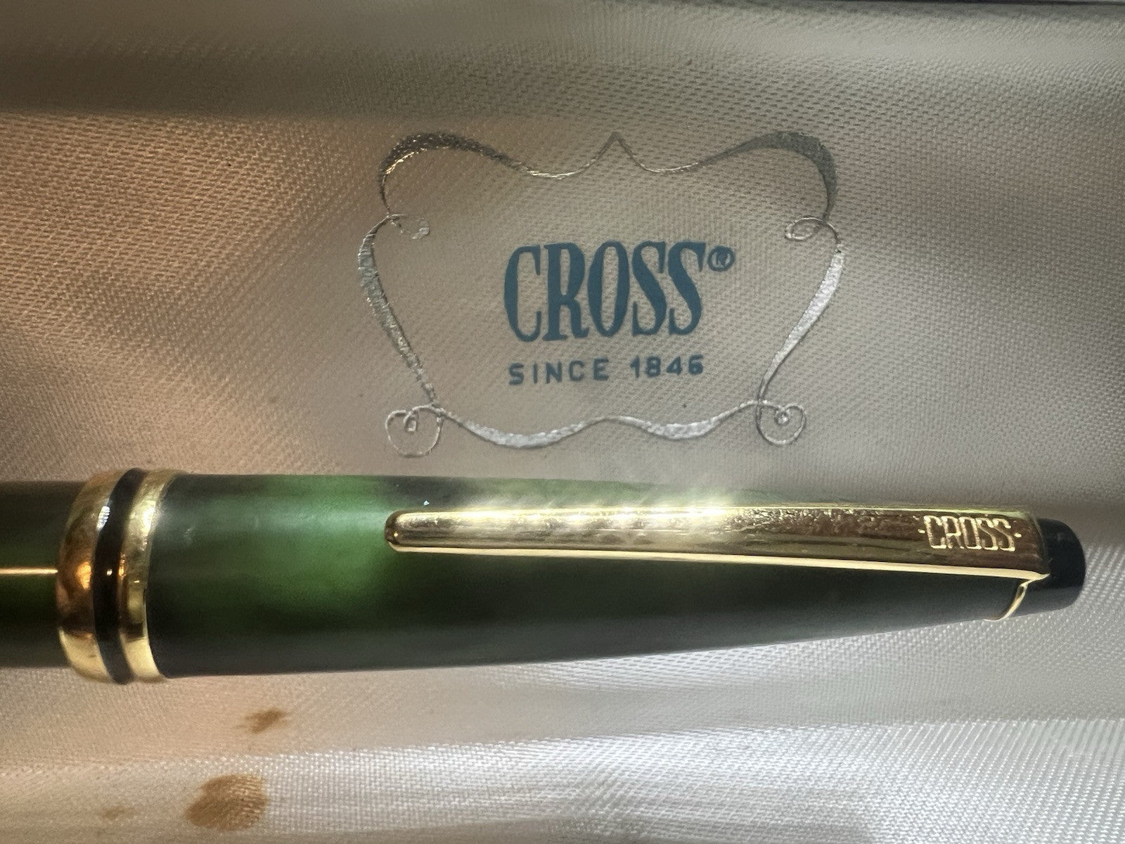 🔴 CROSS penna sfera resina verde marmorizzata scrive RARA VINTAGE