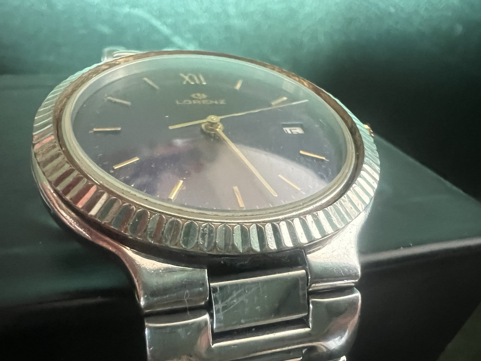 🔴 LORENZ orologio uomo quarzo 14560 blu cassa acciaio corona zaffiro cabochon