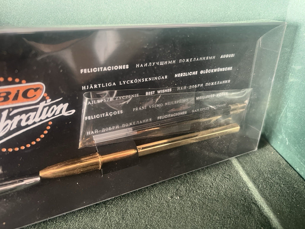 Stylo BIC Celebration Chromé Et Doré Écrit Avec Étui 2 STYLOS