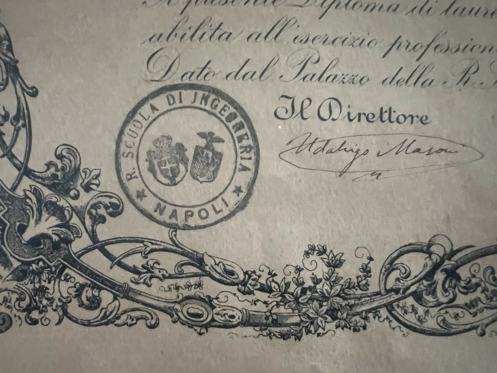 Regno Italie Diplôme Universitaire Ingénierie Vittorio Emanuele III 1924