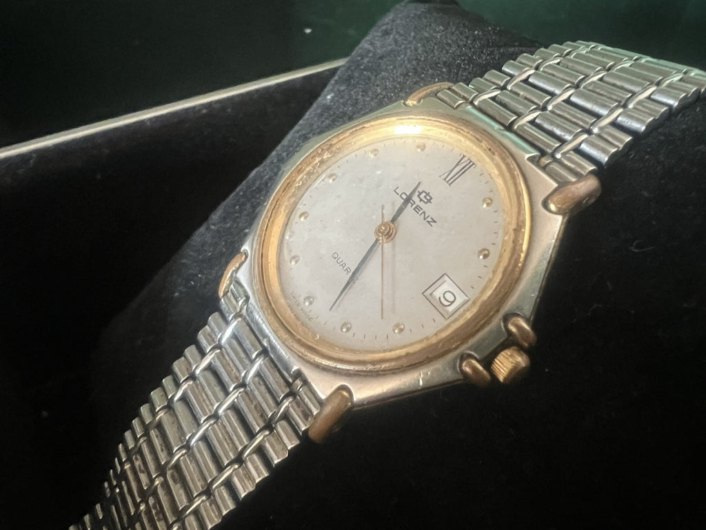 🔴 LORENZ orologio uomo al quarzo acciaio e laminato funziona vintage