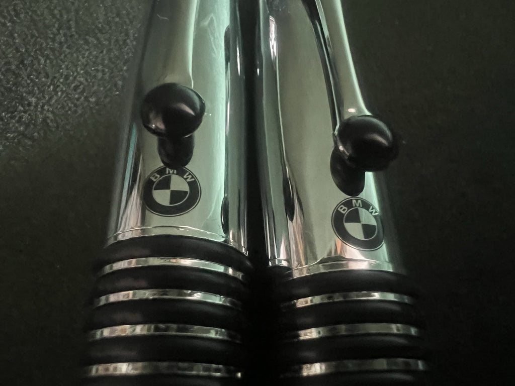 🔴 BMW penna stilografica e sfera cromate scrivono con astuccio 2 PENNE
