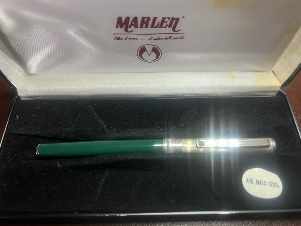🔴 MARLEN penna stilografica ARGENTO 925 lacca verde pennino iridium M garanzia