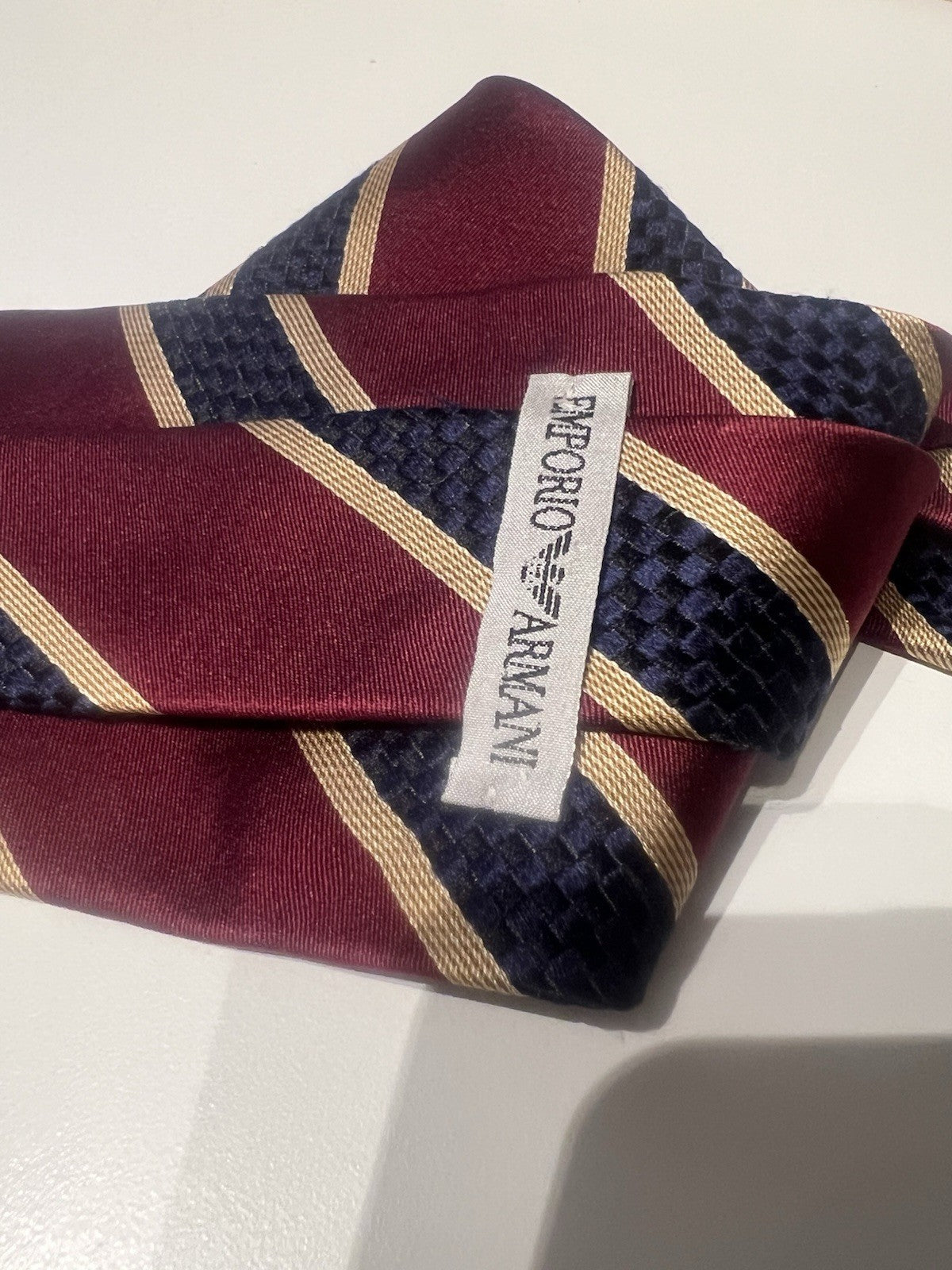 EMPORIO ARMANI Men's Tie Pure Silk Blue Bordeaux Stripes