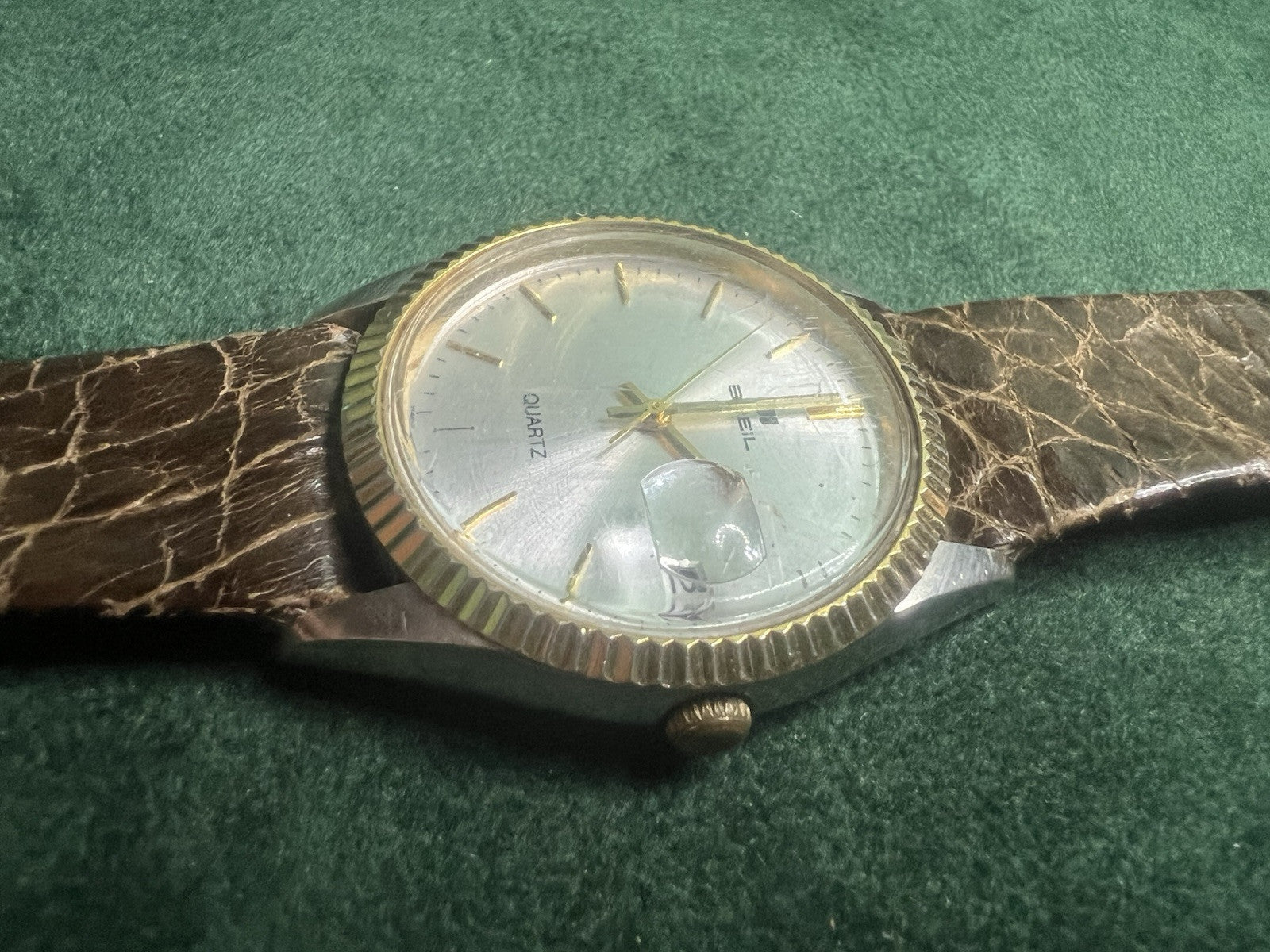 🔴 BREIL orologio uomo quarzo acciaio ghiera dorata quadrante argentato vintage