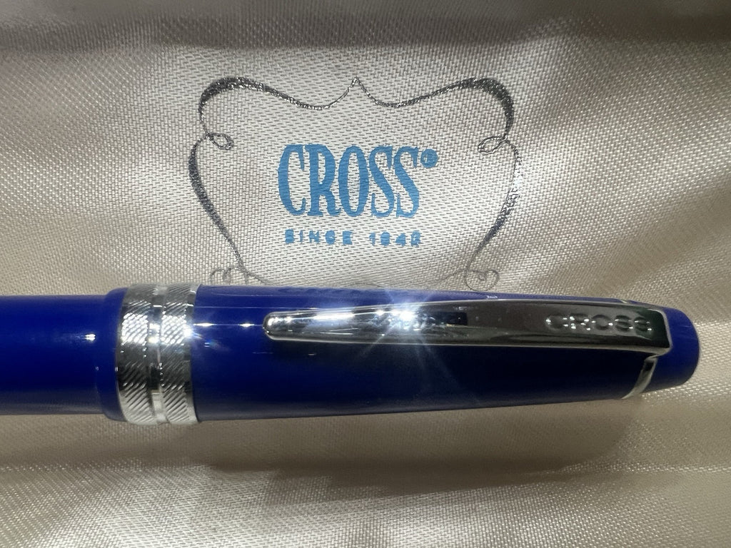 🔴 CROSS penna stilografica blu cobalto con profili cromati pennino M cartuccia