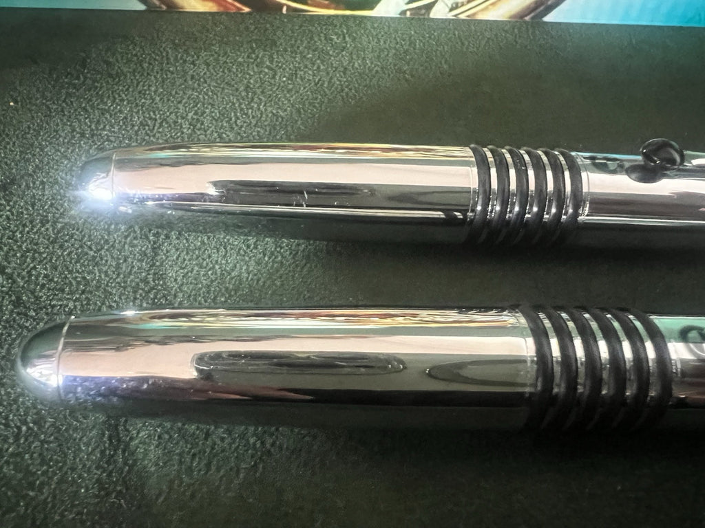 🔴 BMW penna stilografica e sfera cromate scrivono con astuccio 2 PENNE