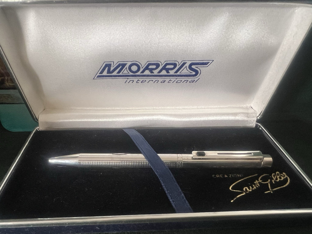 🔴 MORRIS penna sfera placcata argento 999 con astuccio vintage