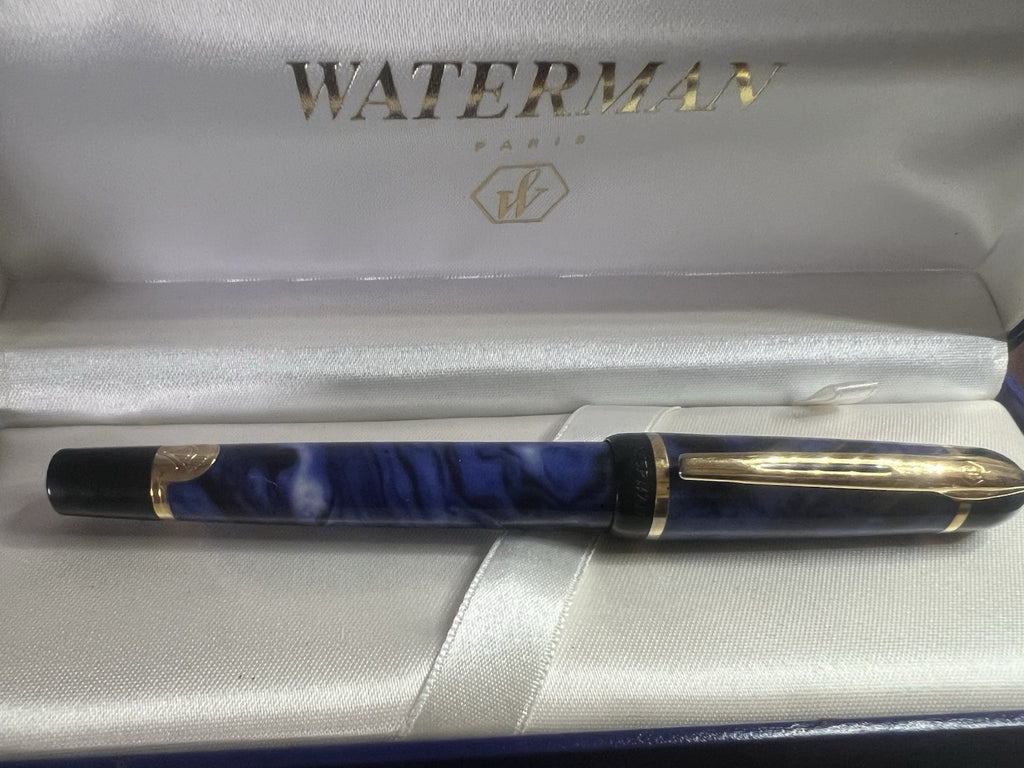 🔴 WATERMAN penna stilografica PHILEAS GT marmo blu profili dorati pennino M