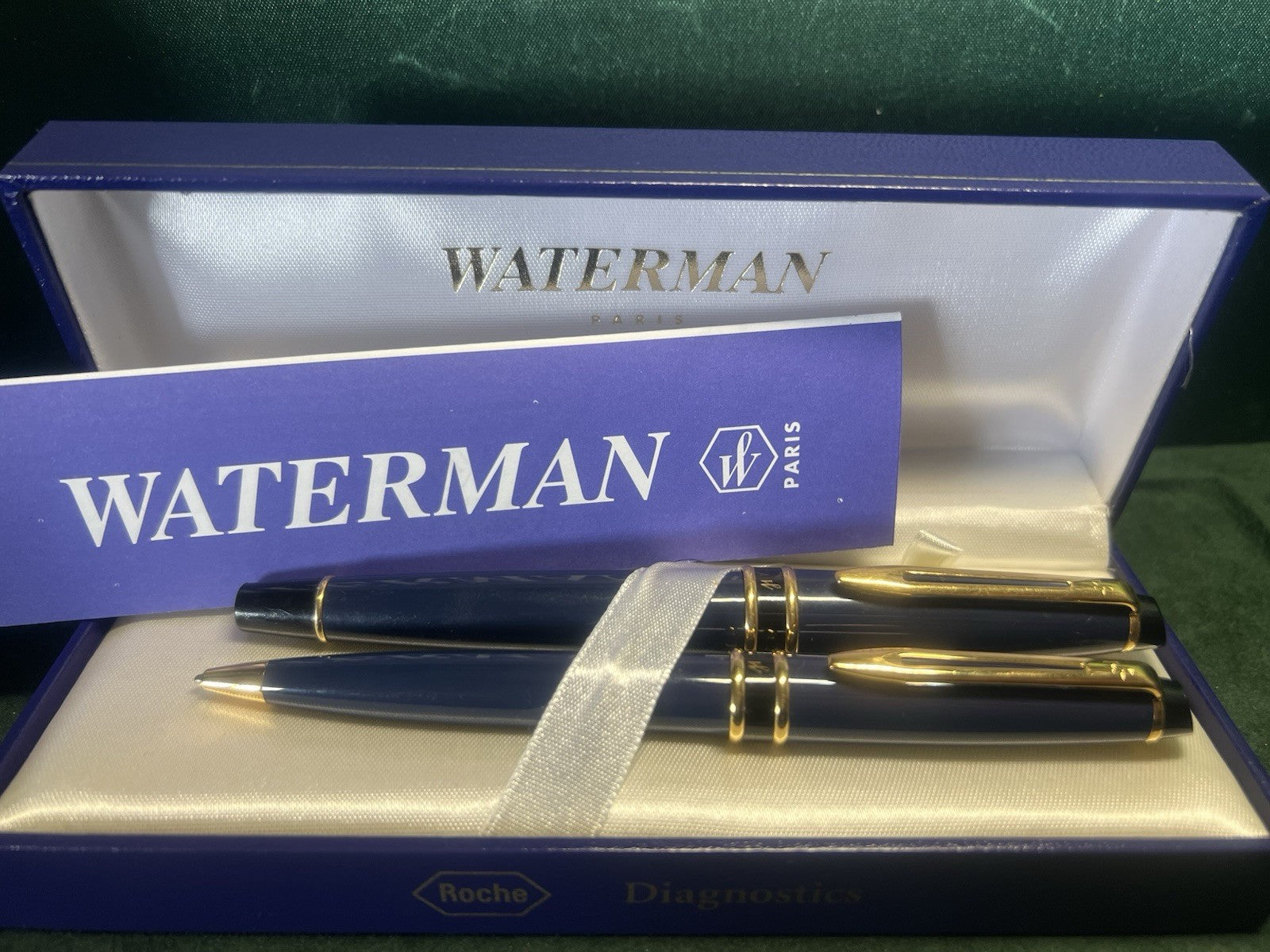 🔴 WATERMAN penna stilografica Emisphere pennino F e sfera resina blu scrivono