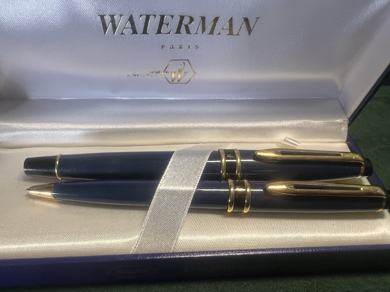 🔴 WATERMAN penna stilografica Emisphere pennino F e sfera resina blu scrivono