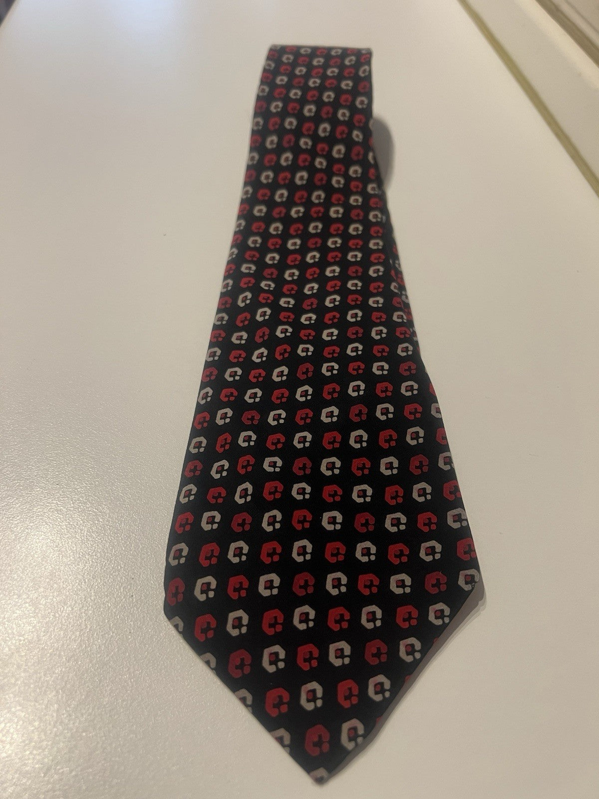 YSL Silk Tie YVES SAINT LAURENT Red Black White Pure Silk