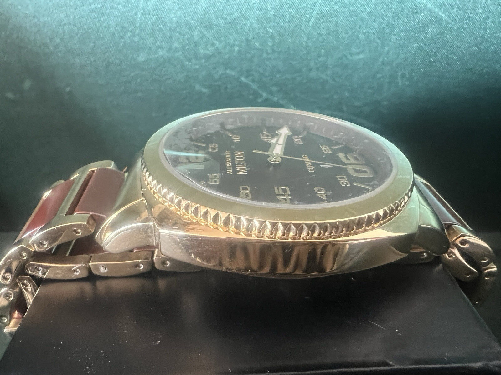 ALEXANDER MILTON Montre Hommes Plaqué Or Céramique Quartz 3 Atm NOS 