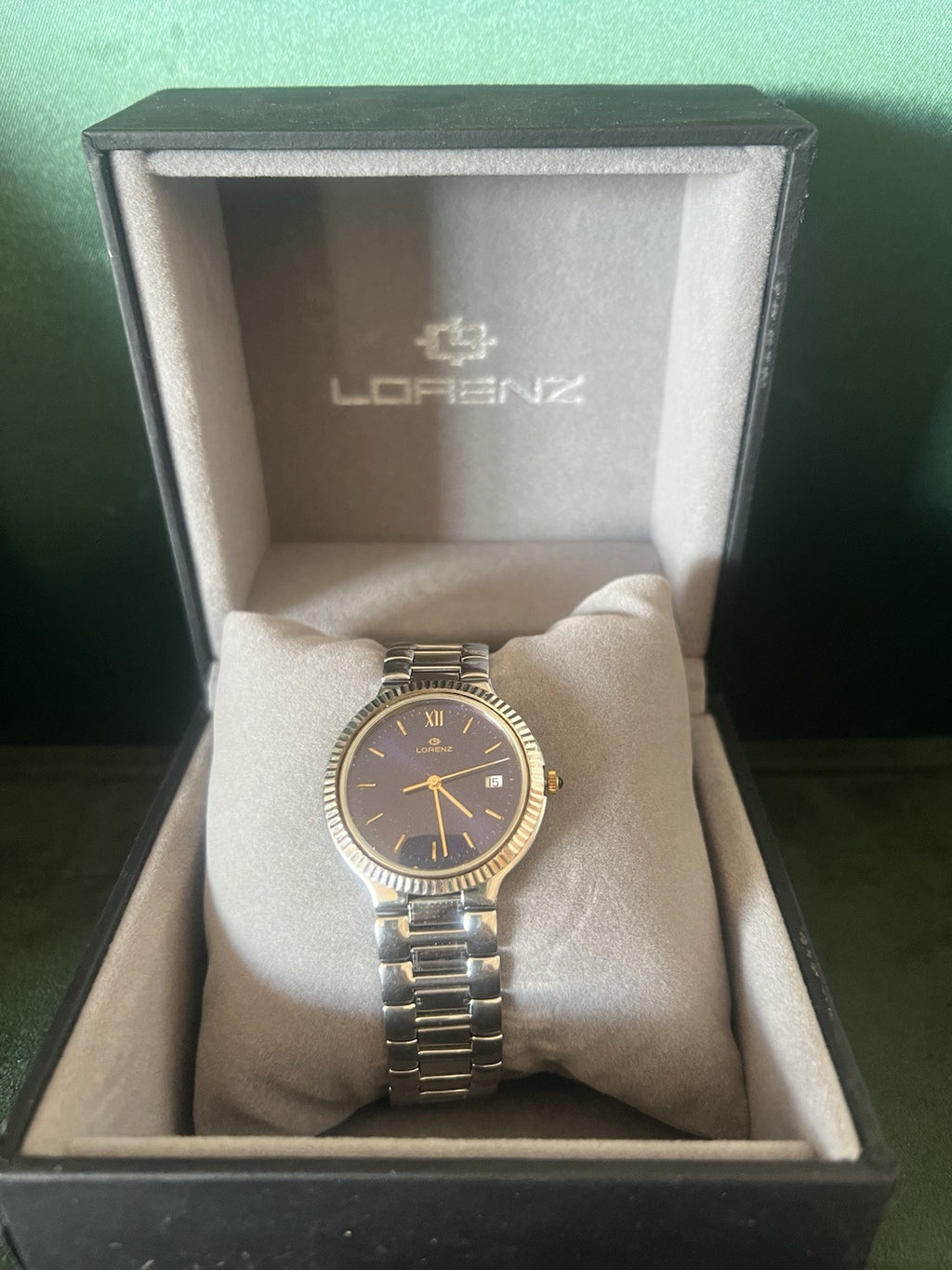 🔴 LORENZ orologio uomo quarzo 14560 blu cassa acciaio corona zaffiro cabochon