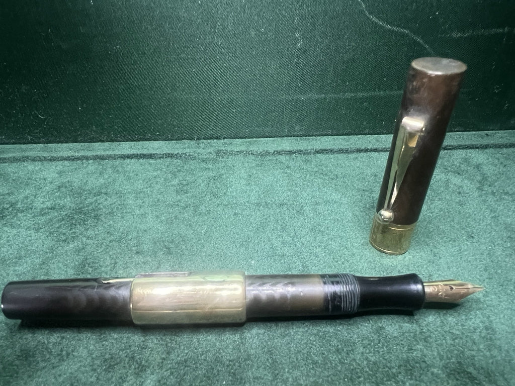 Lápiz Pluma Fuente Ebonita Cincelado de Palanca Nib Y Borde Oro 14K Vintage