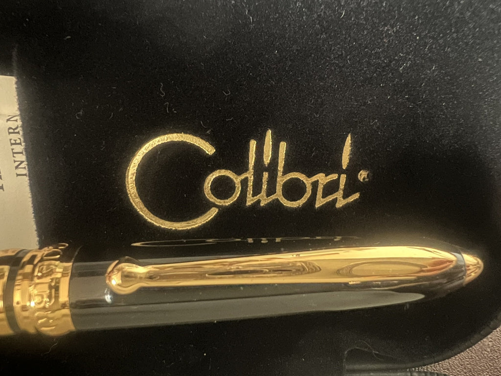 🔴 COLIBRI' penna stilografica lacca nera profili dorati pennino M con converter