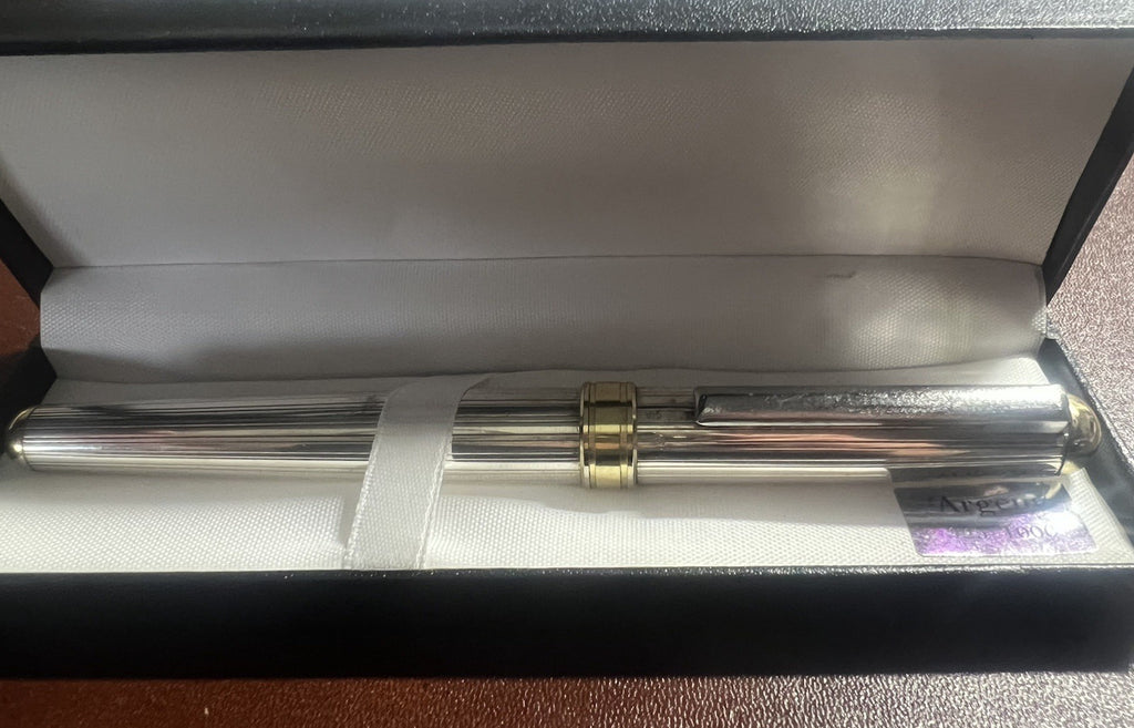 🔴 Penna stilografica ARGENTO 925 a cartuccia pennino Iridium M forte peso