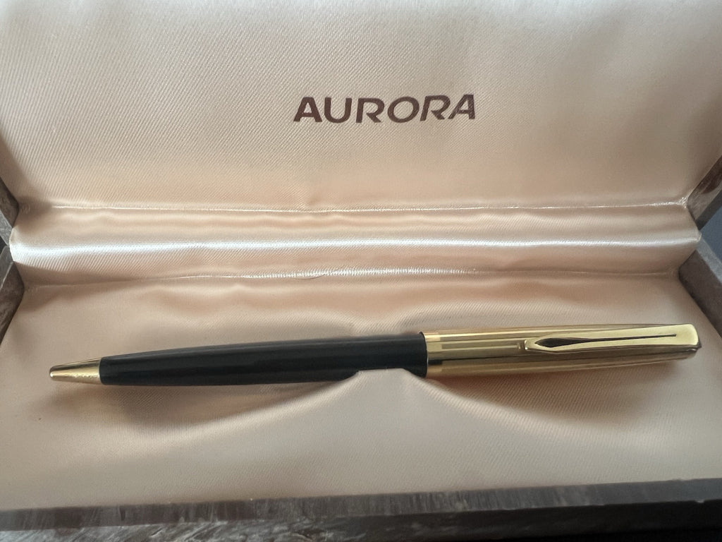 Aurora Stylo-Plume Sphère 98 Noire Et Plaqué Or 22 KT Utilisé Garantie Écrit