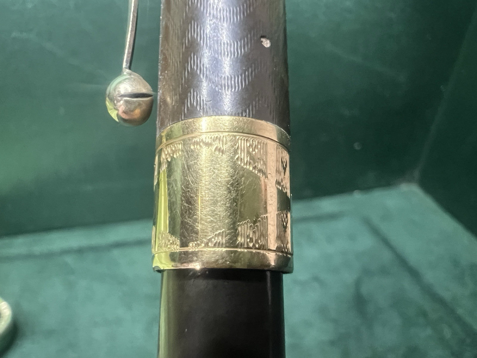 🔴 Penna stilografica ebanite cesellata a leva pennino e bordo ORO 14K vintage