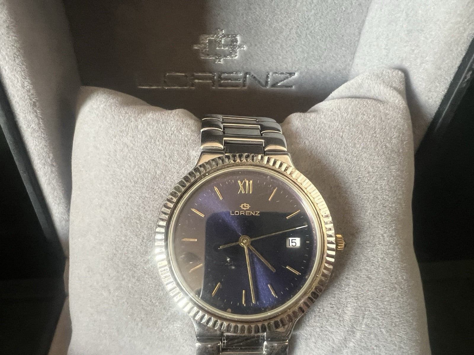 🔴 LORENZ orologio uomo quarzo 14560 blu cassa acciaio corona zaffiro cabochon