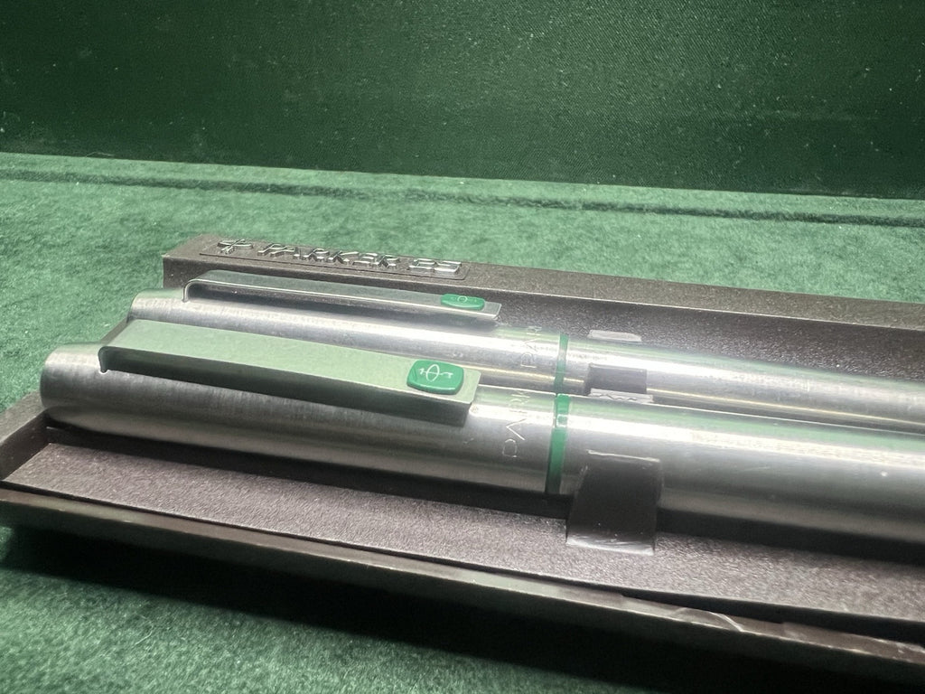 🔴 PARKER fountain pen 25 MKI GREEN clip and ballpoint set write vintage RARE 