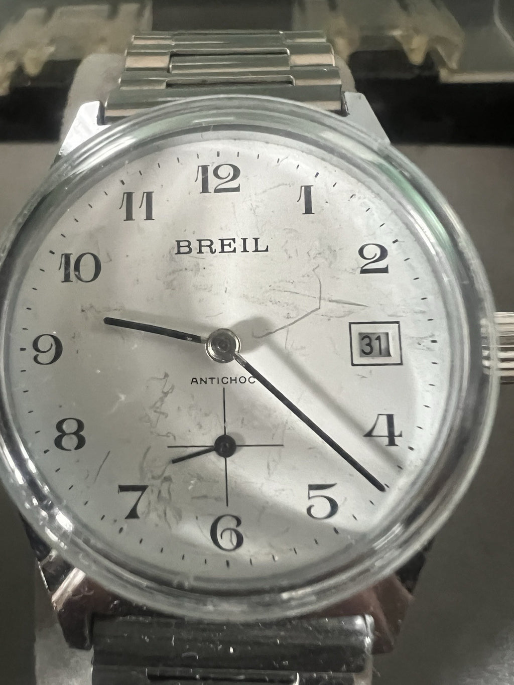 🔴 BREIL orologio acciaio carica manuale funziona con scatola vintage